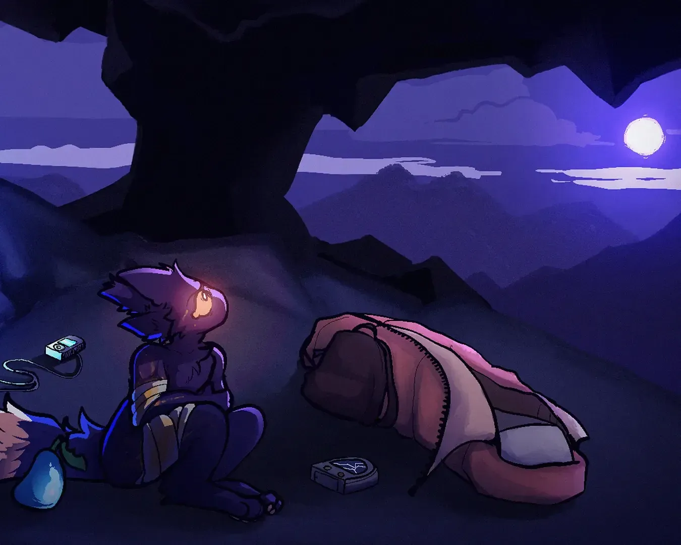 Official Casualties: Unknown key art of an Experiment resting in a cave under the Gray Planet sky
